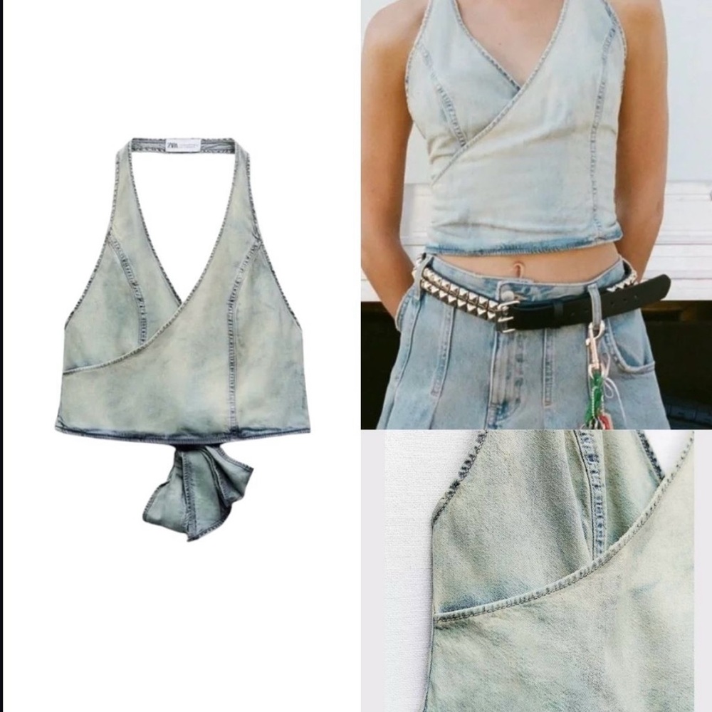 ZARA denim halter wrap top